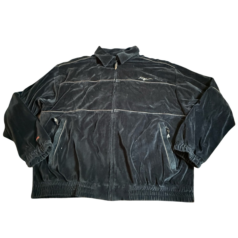 FUBU Track Jacket Mens XL Black Velour Full Zip Y2K Hip Hop Streetwear